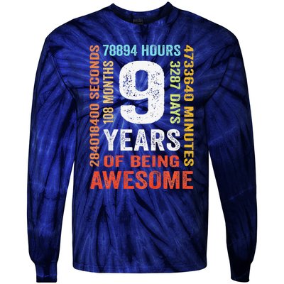 Birthday 9 Years Old Vintage Retro 108 Months Tie-Dye Long Sleeve Shirt