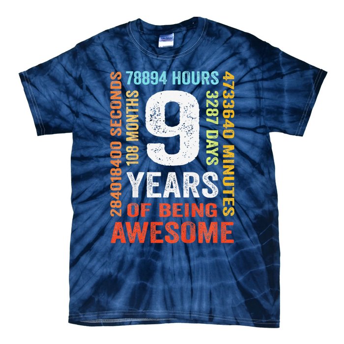 Birthday 9 Years Old Vintage Retro 108 Months Tie-Dye T-Shirt