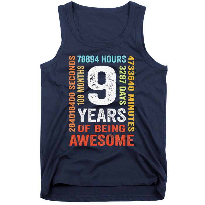 Birthday 9 Years Old Vintage Retro 108 Months Tank Top