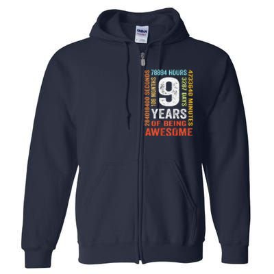 Birthday 9 Years Old Vintage Retro 108 Months Full Zip Hoodie