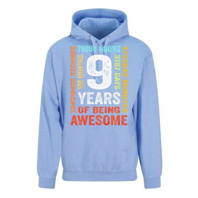 Birthday 9 Years Old Vintage Retro 108 Months Unisex Surf Hoodie