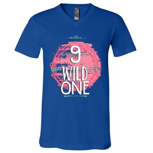 Birthday 9 Years Old Wild One Family Matching Gift V-Neck T-Shirt