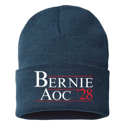 Bernie AOC 2028 Bernie Sanders Alexandria Cortez For President Democrat Party Sustainable Knit Beanie