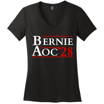 Bernie AOC 2028 Bernie Sanders Alexandria Cortez President  Women's V-Neck T-Shirt