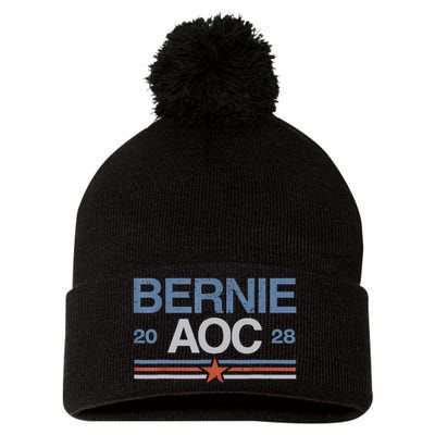 Bernie AOC 2028 For Progressives & Liberals Pom Pom 12in Knit Beanie