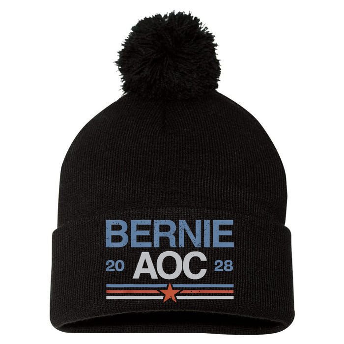 Bernie AOC 2028 For Progressives & Liberals Pom Pom 12in Knit Beanie