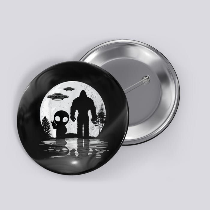 Bigfoot And Alien UFO Moon Sasquatch Bigfoot Lovers Button