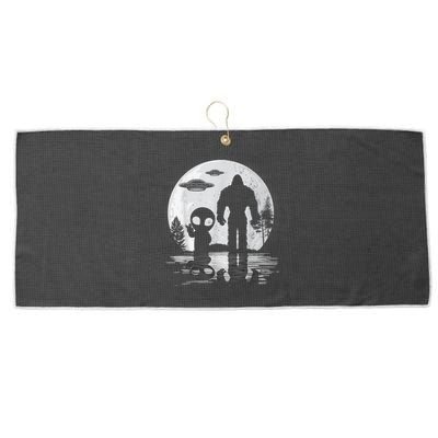 Bigfoot And Alien UFO Moon Sasquatch Bigfoot Lovers Large Microfiber Waffle Golf Towel