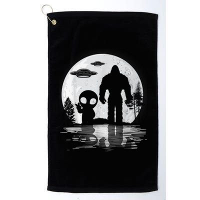 Bigfoot And Alien UFO Moon Sasquatch Bigfoot Lovers Platinum Collection Golf Towel