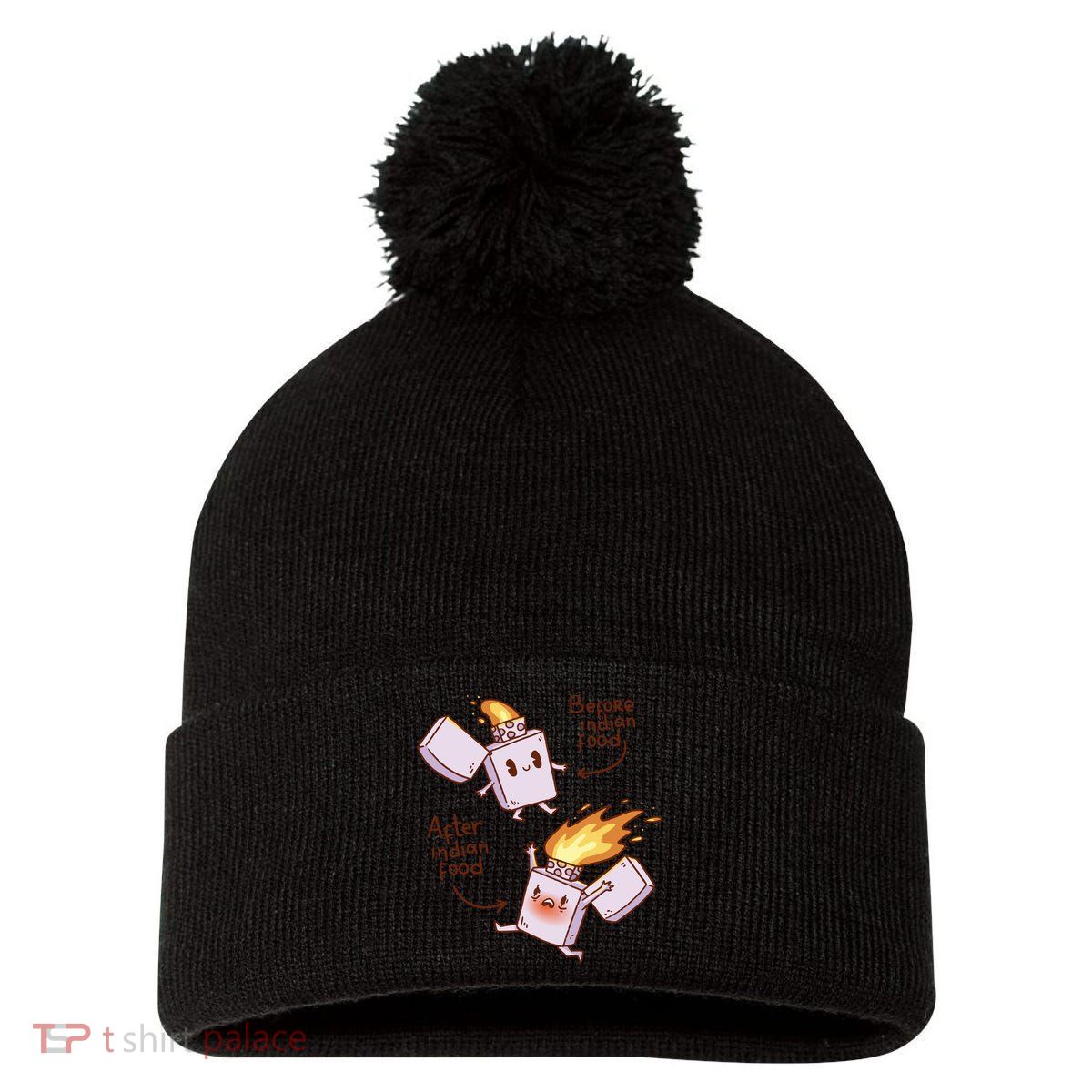 Before And After Indian Food Funny Pom Pom 12in Knit Beanie