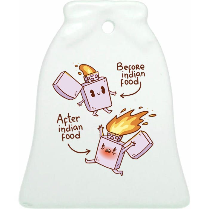 Before And After Indian Food Funny Ceramic Bell Ornament