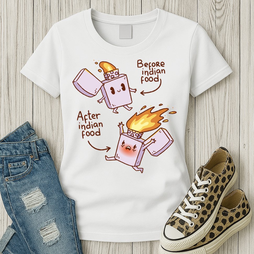 Before And After Indian Food Funny Womens T-Shirt