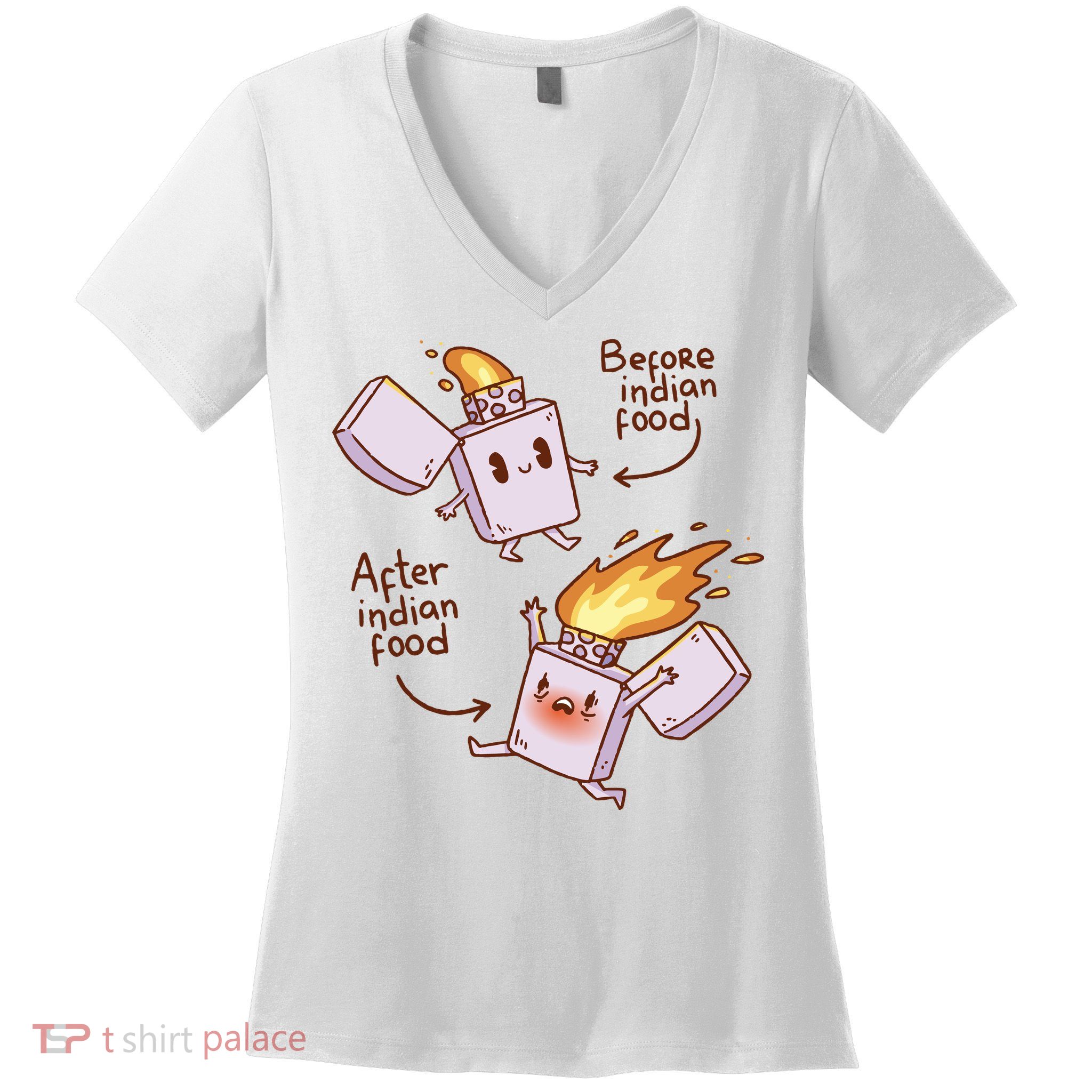 Before And After Indian Food Funny Women's V-Neck T-Shirt