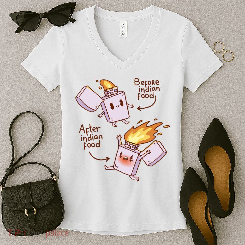 Before And After Indian Food Funny Women's V-Neck T-Shirt