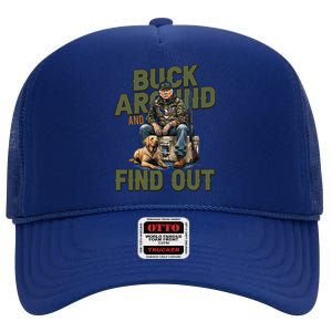 Buck Around And Find Out Funny Trump Camo Hunting High Crown Mesh Back Trucker Hat