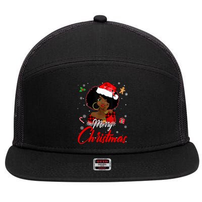 Black African American Melanin Christmas Santa Hat Xmas Cute Gift 7 Panel Mesh Trucker Snapback Hat