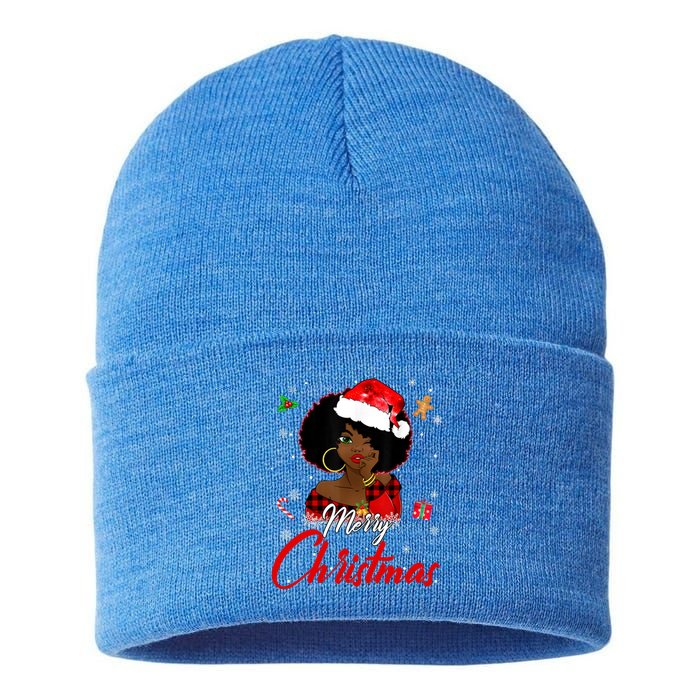 Black African American Melanin Christmas Santa Hat Xmas Cute Gift Sustainable Knit Beanie