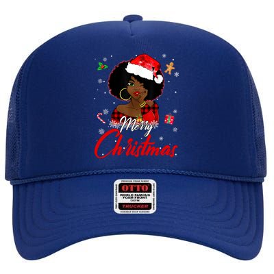 Black African American Melanin Christmas Santa Hat Xmas Cute Gift High Crown Mesh Back Trucker Hat