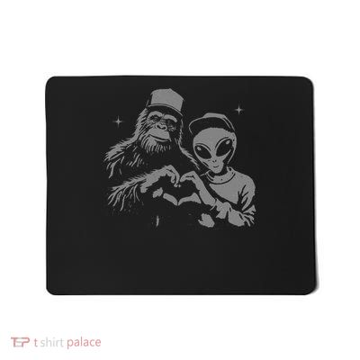 Bigfoot And Alien Sasquatch Love Hand Sign Mousepad