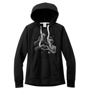 Bigfoot And Alien Heart Monochrome Women's Fleece Hoodie