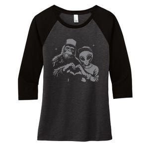 Bigfoot And Alien Heart Monochrome Women's Tri-Blend 3/4-Sleeve Raglan Shirt