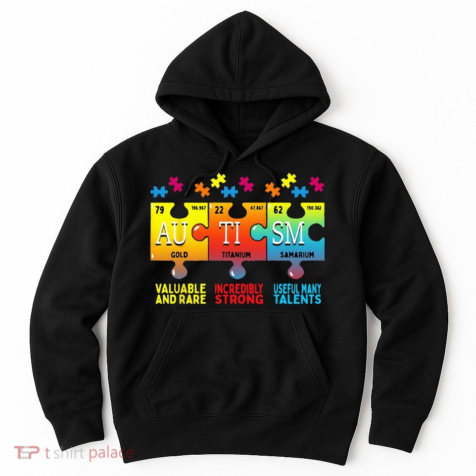 Black Autism Awareness Puzzle Classic Fit Short Sleeve Cotton & Polyester Blend Hoodie