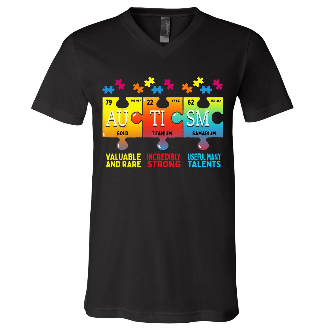 Black Autism Awareness Puzzle Classic Fit Short Sleeve Cotton & Polyester Blend V-Neck T-Shirt