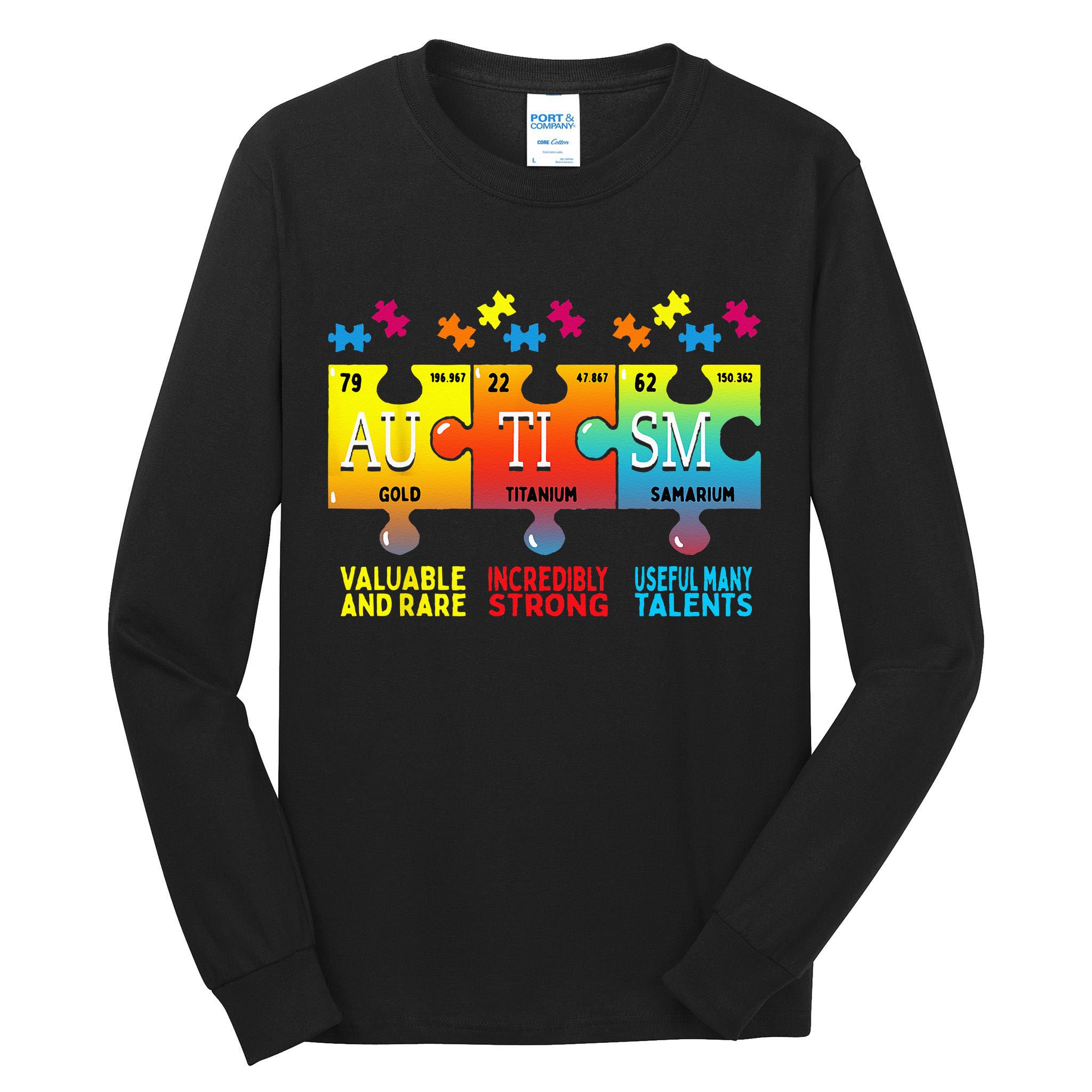 Black Autism Awareness Puzzle Classic Fit Short Sleeve Cotton & Polyester Blend Tall Long Sleeve T-Shirt