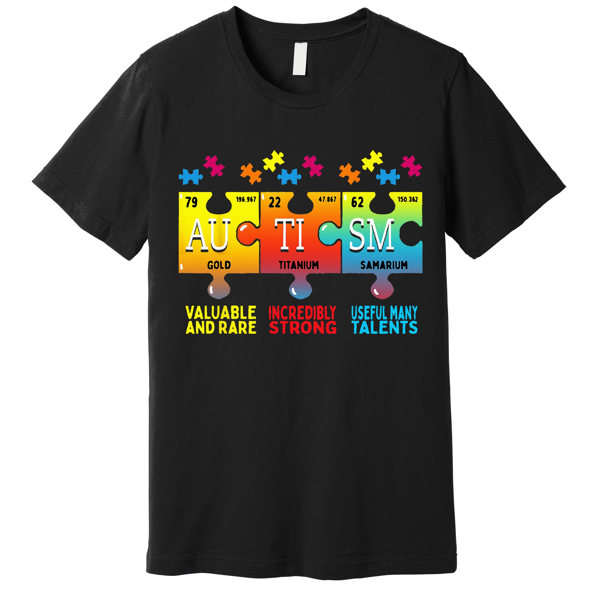 Black Autism Awareness Puzzle Classic Fit Short Sleeve Cotton & Polyester Blend Premium T-Shirt