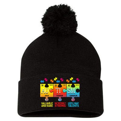 Black Autism Awareness Puzzle Classic Fit Short Sleeve Cotton & Polyester Blend Pom Pom 12in Knit Beanie