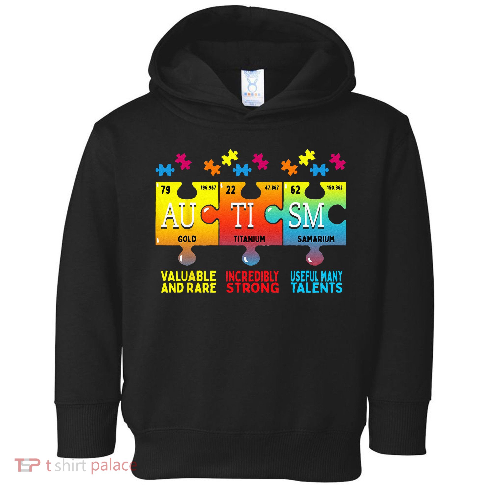 Black Autism Awareness Puzzle Classic Fit Short Sleeve Cotton & Polyester Blend Toddler Hoodie