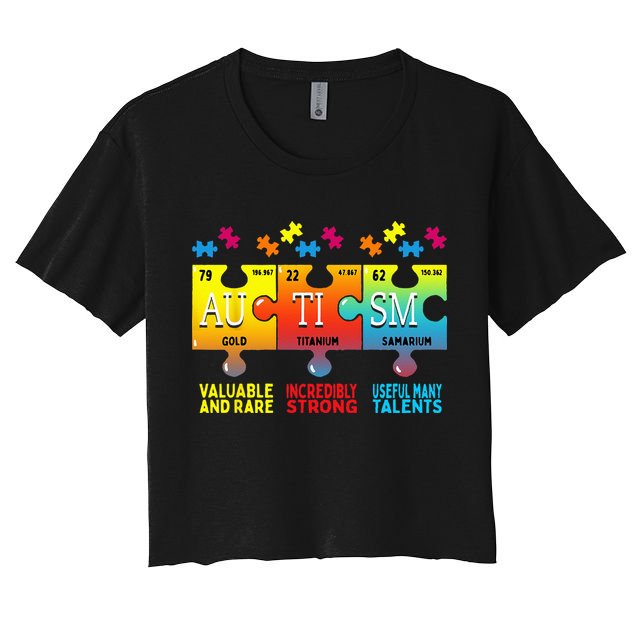 Black Autism Awareness Puzzle Classic Fit Short Sleeve Cotton & Polyester Blend Crop Top