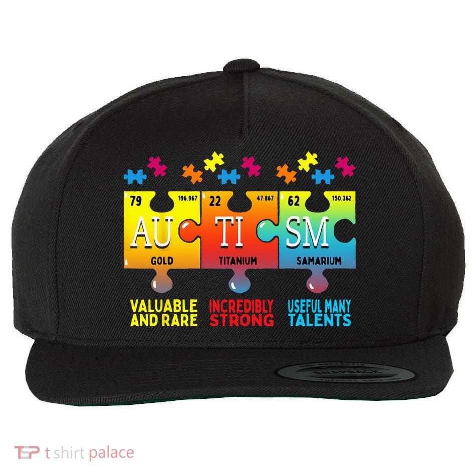 Black Autism Awareness Puzzle Classic Fit Short Sleeve Cotton & Polyester Blend Wool Snapback Cap