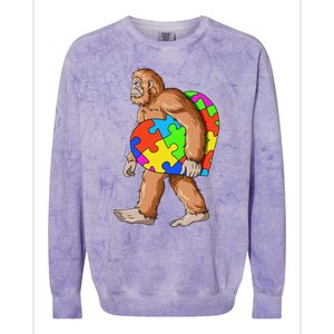 Bigfoot Autism Awareness Heart Puzzle Piece Sasquatch Colorblast Crewneck Sweatshirt