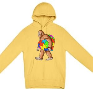 Bigfoot Autism Awareness Heart Puzzle Piece Sasquatch Premium Pullover Hoodie