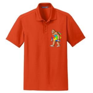 Bigfoot Autism Awareness Heart Puzzle Piece Sasquatch Dry Zone Grid Polo