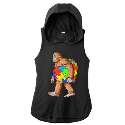 Bigfoot Autism Awareness Heart Puzzle Piece Sasquatch Ladies PosiCharge Tri-Blend Wicking Draft Hoodie Tank