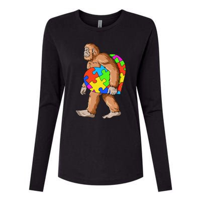 Bigfoot Autism Awareness Heart Puzzle Piece Sasquatch Womens Cotton Relaxed Long Sleeve T-Shirt