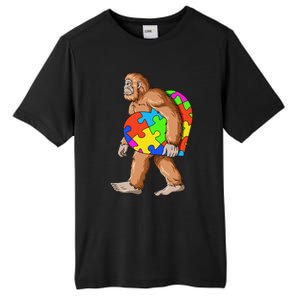 Bigfoot Autism Awareness Heart Puzzle Piece Sasquatch Tall Fusion ChromaSoft Performance T-Shirt