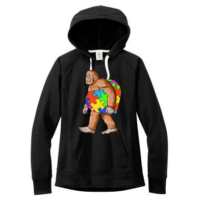 Bigfoot Autism Awareness Heart Puzzle Piece Sasquatch Women's Fleece Hoodie