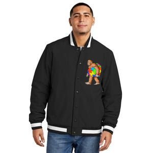 Bigfoot Autism Awareness Heart Puzzle Piece Sasquatch Insulated Varsity Jacket