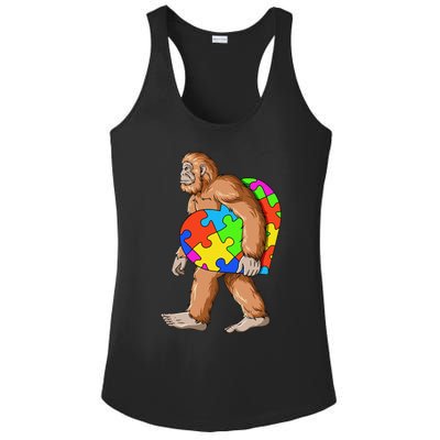 Bigfoot Autism Awareness Heart Puzzle Piece Sasquatch Ladies PosiCharge Competitor Racerback Tank