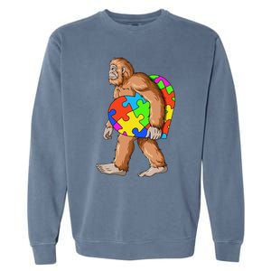 Bigfoot Autism Awareness Heart Puzzle Piece Sasquatch Garment-Dyed Sweatshirt