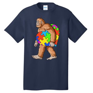 Bigfoot Autism Awareness Heart Puzzle Piece Sasquatch Tall T-Shirt