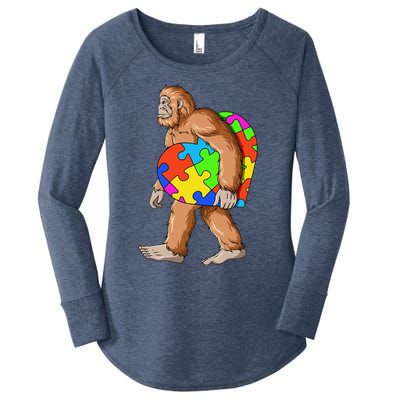 Bigfoot Autism Awareness Heart Puzzle Piece Sasquatch Women's Perfect Tri Tunic Long Sleeve Shirt