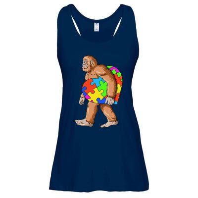 Bigfoot Autism Awareness Heart Puzzle Piece Sasquatch Ladies Essential Flowy Tank