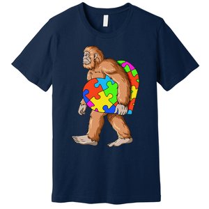 Bigfoot Autism Awareness Heart Puzzle Piece Sasquatch Premium T-Shirt