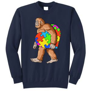 Bigfoot Autism Awareness Heart Puzzle Piece Sasquatch Tall Sweatshirt