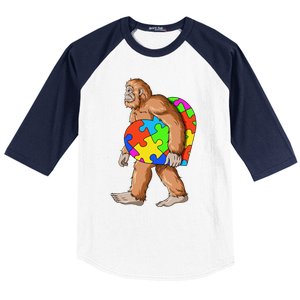 Bigfoot Autism Awareness Heart Puzzle Piece Sasquatch Baseball Sleeve Shirt