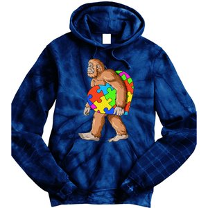 Bigfoot Autism Awareness Heart Puzzle Piece Sasquatch Tie Dye Hoodie